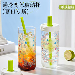 Color-Changing Cold Brew Tea Cup, Large Capacity, 2025 New Model, High-Temperature Resistant Water Cup, High-Value Glass Cup for Women, Straw Cup