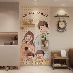 Solid wood hole board custom wall storage rack for a family of three and four wall-mounted storage racks entry entrance display rack