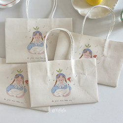 Yofufu Original Korean-Style Girl's Hand-Held Paper Bag ~ ins Thickened White Kraft Paper Packaging Bags for Baking