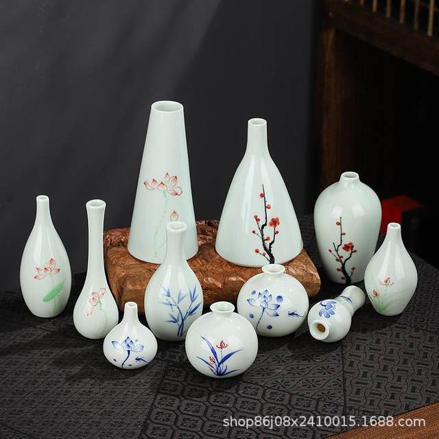 
2023 new creative Chinese-style small-diameter vase boutique hand-painted pattern ceramic decorative flower arrangement gardening home