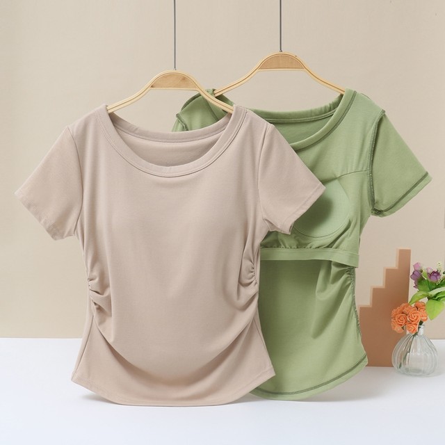 New Slimming Waist-cinching T-shirt With A Zipper And A Turn-down Collar Featuring Short Sleeves