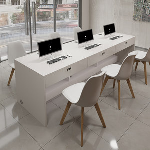 
Customized Deyou front desk shell chain home real estate agency desk staff table 23 people travel agency store