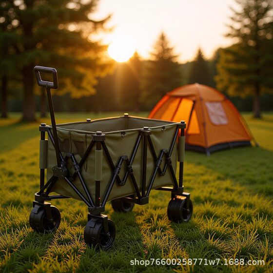 
Camper outdoor folding camp cart picnic camping small pull cart gathered large capacity off-road small trailer table