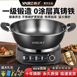 Yangzi Cast Iron Non-Coated Electric Frying Pan, Integrated Cooking and Steaming Pot, Multi-Functional Electric Hot Pot, Electric Cooking Pot, Electric Steamer