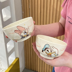 Disney Co-Branded Cartoon Ceramic Tableware Couple Set Rice Bowl Shallow Plate Home Dormitory Internet Celebrity Cream Style