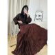 Spring new solid color large hem skirt with pockets slim skirt high waist versatile A-line retro pleated long skirt
