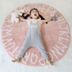Floor mat letter pure cotton round floor mat children's room carpet game tent crawling mat plush super soft mat reading corner