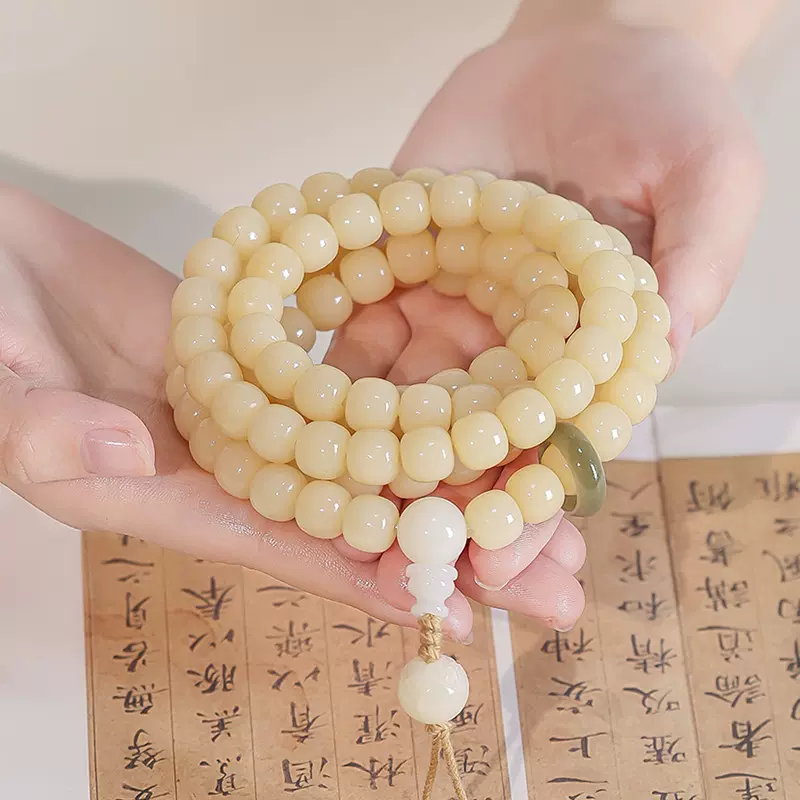 天然玉化白玉菩提根108颗手链手串念珠菩提子文玩手持盘玩佛珠女-Taobao  