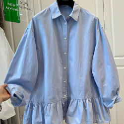 Plus Size 150kg Unique and Chic Ruffled Hem Long-Sleeved Shirt for Women Spring, Summer and Autumn New Loose Sun Protection Shirt