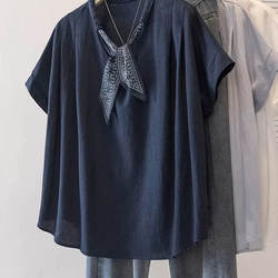 Plus Size 150kg Unique and Beautiful Silk Scarf V-Neck Short-Sleeved Shirt for Women, New Summer Style, Loose and Slimming, Niche Shirt