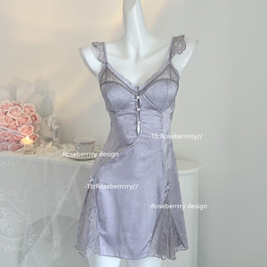 
Roseberry Temperament Scented French dark pattern pure desire with chest pad lace nightgown sexy pajamas home clothes