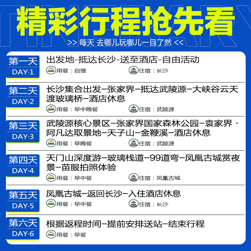 含高铁票长沙张家界旅游6天5晚跟团玻璃桥天门山森林公园凤凰古城
