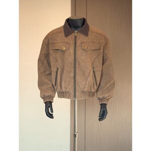 
Maillard coffee color pu leather jacket men's spring velvet thickened work jacket American short lapel baseball jacket