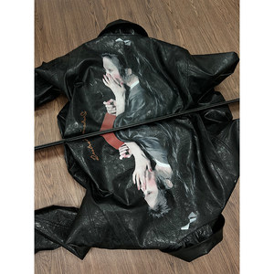 
American handsome dragonfly women's jacket men's ink printed wax leather jacket cleanfit lapel motorcycle jacket