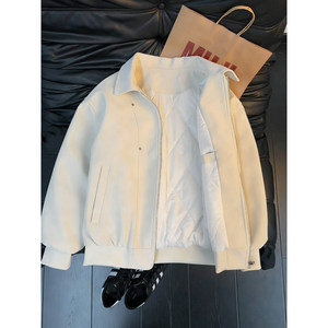 Off-white short pu leather rivet cotton coat men's winter quilted thickened cotton coat handsome high-end couple coat