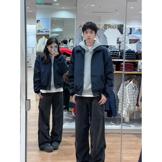 Navy bomber flight jacket cotton coat for men and women autumn and winter American short lapel jacket quilted thickened cotton coat