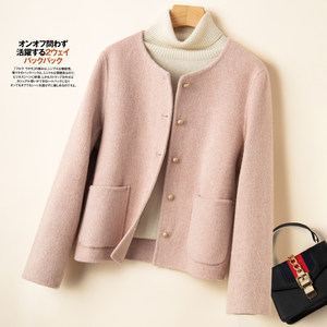 Autumn and winter off-season double-sided cashmere coat for women short round neck temperament small Korean small wool coat