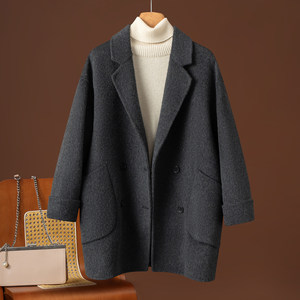 
New autumn and winter double-sided cashmere coat for women mid-length suit collar Korean style cape cocoon pure wool wool coat