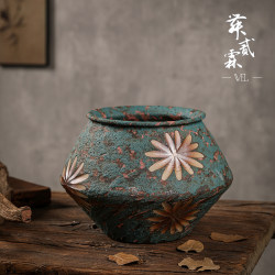Sunflower Vase Ornament Jingdezhen Handmade Ceramic Flowerpot American-Style High-End Vintage Zen Home Decor Piece