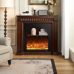 French-Style Fireplace Decorative Cabinet for Living Room, Flame Simulation Fire, Antique-Style Entryway Cabinet, Solid Wood Storage Rack Facing the Entrance Door