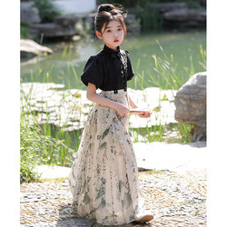 New Chinese Style Mamian Skirt Girls' Outfit 2026 New High-End Children's Chinese Style Ink Painting Hanfu Ancient Style Summer