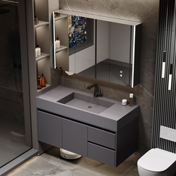 Modern Light Luxury Bathroom Cabinet Set with Multi-Layer Solid Wood and Microcrystalline Stone Integrated Basin, Bathroom Washbasin Cabinet