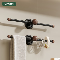 Vintage-Style Towel Rack Bathroom Towel Hanging Rod Single Rod No-Drill Bath Towel Storage Shelf