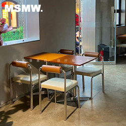 Internet-Famous Coffee Shop, Milk Tea Shop, Ocean-Style Dining Table, Industrial Style, Stainless Steel, Simple Korean-Style Restaurant, Snack Bar Tables and Chairs
