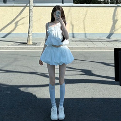 White Floral Bud Dress for Petite Women, 2026 New Summer Ootd Outfit Set, Short Skirt