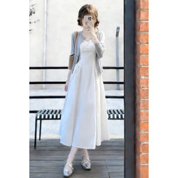 2026 New Early Spring White Spaghetti Strap Dress for Women, Unique and Beautiful Outfit Set for Petite Figures, Long Dress