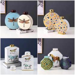 Modern light luxury new Chinese style living room TV cabinet coffee table entrance hall model room ceramic storage jar decorative vase ornaments