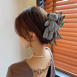 Korean Cute Bear Hair Clip for Women, New Style Large Claw Clip for the Back of the Head, Double-Sided Bowknot Shark Clip Hair Accessory