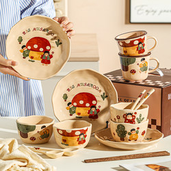 Underglaze Color Tableware Set Ceramic Rice Bowl and Plate Set for Home Use 2025 New Model High Aesthetic Personal Use Rice Bowl and Chopsticks