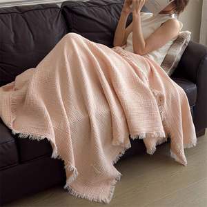 
Class a knitted tassel cotton blanket pure yarn six-layer KWT cloth blanket 100 cotton shawl blanket retro sofa nap wool