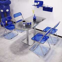 Internet celebrity milk tea shop table and chair combination Klein blue dessert cafe leisure chair stainless steel oval table commercial