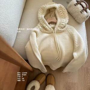 
Xiaowenjie W2406-Hooded sheep wool pullover thickened super soft waxy versatile fashionable and gentle sweater top for women