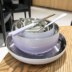 【Boss Lady's Personal Use, Stylish Model】Stainless Steel Bowl and Plate Set, Personal Use Tableware Set for One Person