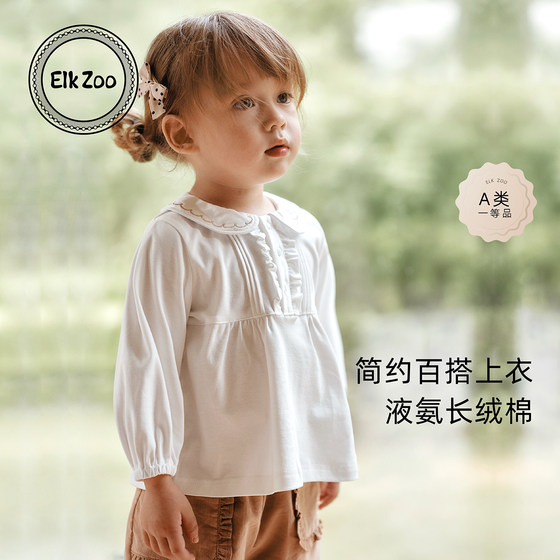 
Elk Zoo children's long-sleeved T-shirt spring and autumn pure cotton tops for boys and girls, stylish outer wear and inner layering shirts
