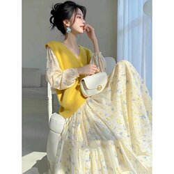 Especially Beautiful Waist-Cinching Mini Skirt Spring and Autumn Fashion Suit for Women, New Style Elegant Dress Knitted Vest Suit for Women