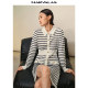 Mandes French Little Flavor Polo Collar Dress 2025 Autumn New Long Sleeve Black and White Striped Mid-Long Skirt