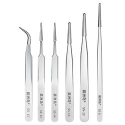 Spot anti-static stainless steel tweezers round head elbow high precision high temperature resistant thickened straight tweezers bird's nest pick