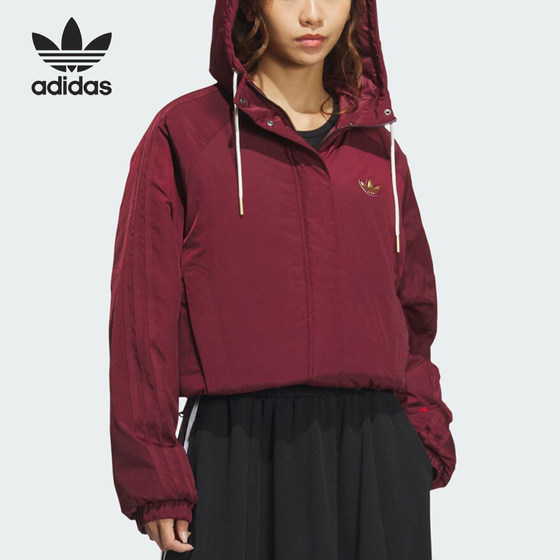 
Adidas/Adidas genuine shamrock crocodile women's hooded woven warm short cotton jacket KA5313