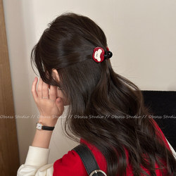 Cute Red Puppy Acetate Small Hair Clip for Women, High-End Half-Tied Hairpin, Stylish New Year Hair Accessory, New Model