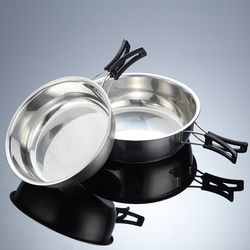 Spot ready outdoor outdoor indoor portable folding 04 stainless steel cooking pot frying pan picnic cooker camping equipment
