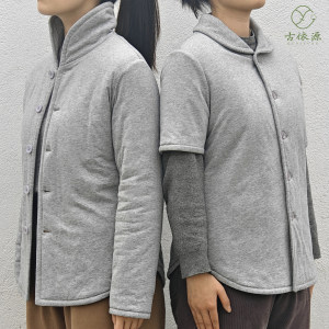 Gu Yiyuan pure cotton long-sleeved half-sleeved four-season cotton coat for men and women stand-up two-use collar warm cotton jacket cardigan top