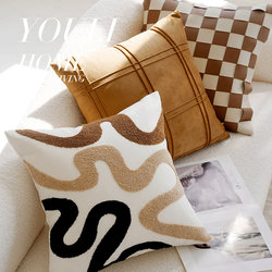 ins Cream-Style Retro Light Luxury Brown Cushion Sofa Pillow Cover Nordic Modern Simple Bed Sofa Cushion