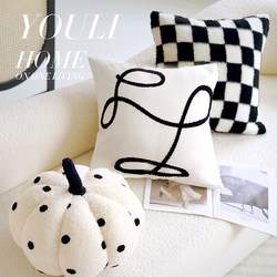 Simple French Style ins Black and White Nordic Pillowcase for Living Room Sofa Cushion, Guesthouse Model Room Headboard Cushion with Insert