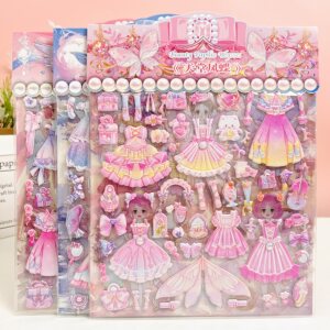 
New Princess Dress Up Show 3D Three-dimensional Bubble Stickers Children's Cartoon Toys Early Education Award Shining Gorgeous