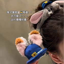 Autumn and Winter Judy Rabbit Hat Police Officer Animal Scrunchie Women's High-End Hair Tie Cute Plush Hair Accessory