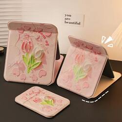 Tulip Makeup Mirror, Foldable Small Mirror, Portable for Student Dormitory, Office Desktop Mirror, Vanity Mirror, Tabletop Mirror
